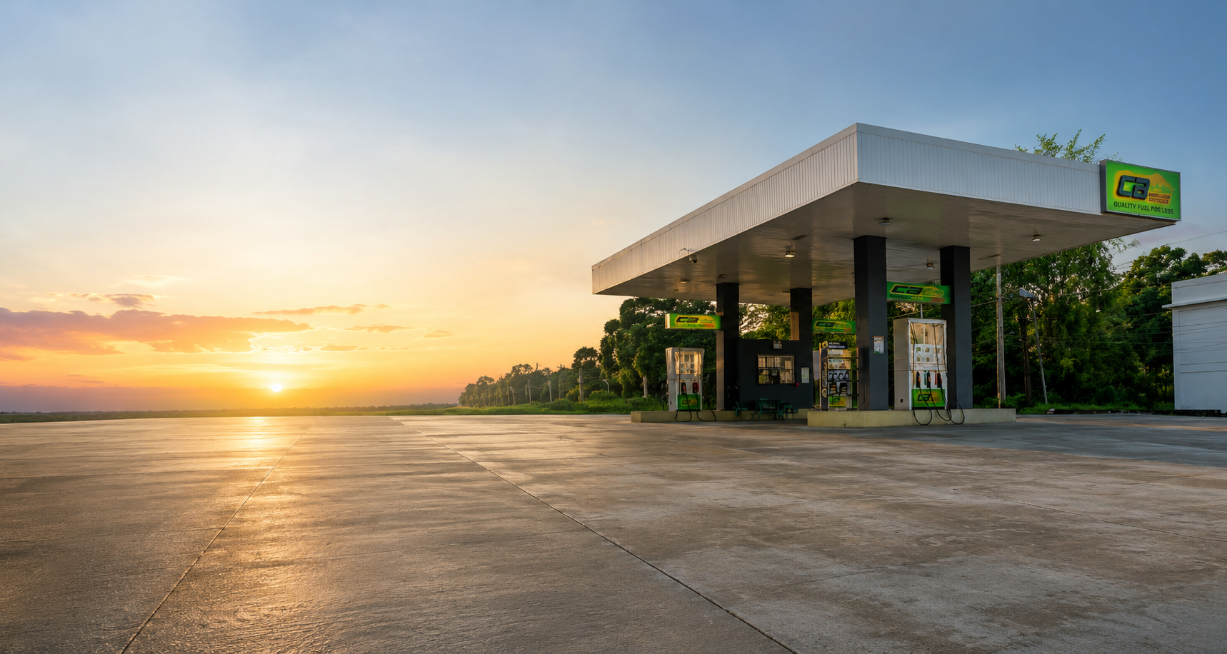 CA Gasoline Station at sunset